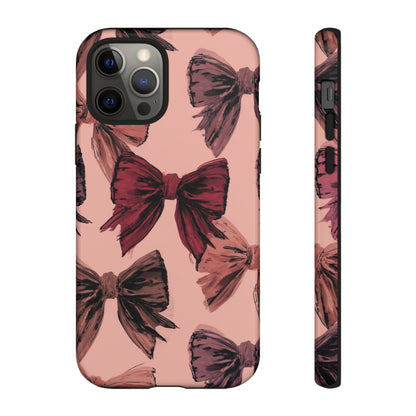 Bow Pattern Tough Phone Case — Pink Watercolor Bows Protective iPhone Cover