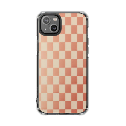 Clear Magnetic Phone Case — Peach Checkerboard Impact Protection