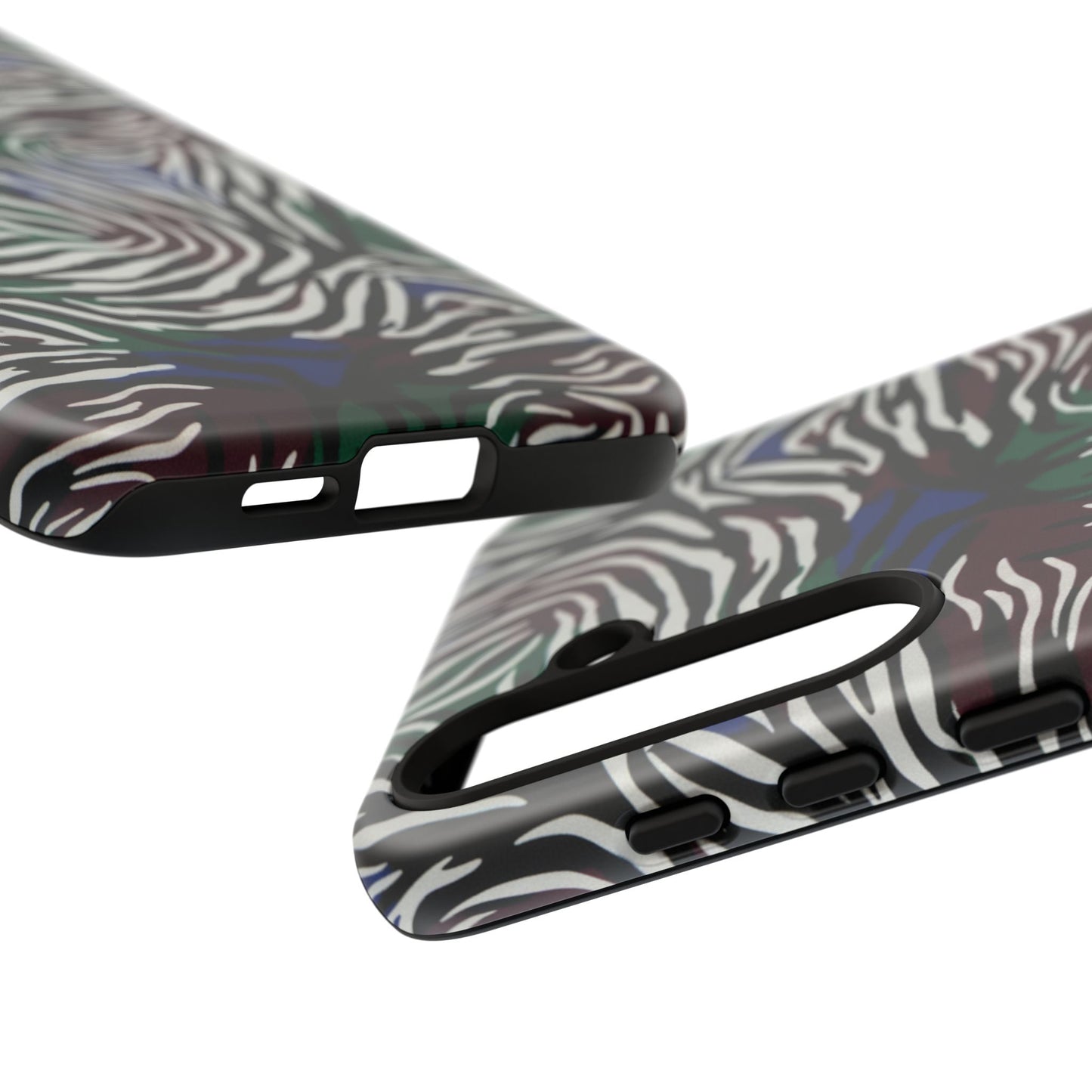 Zebra Camo Tough Phone Case – Green & Blue Animal Print Protective Cover