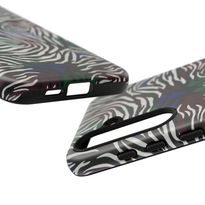 Zebra Camo Tough Phone Case – Green & Blue Animal Print Protective Cover
