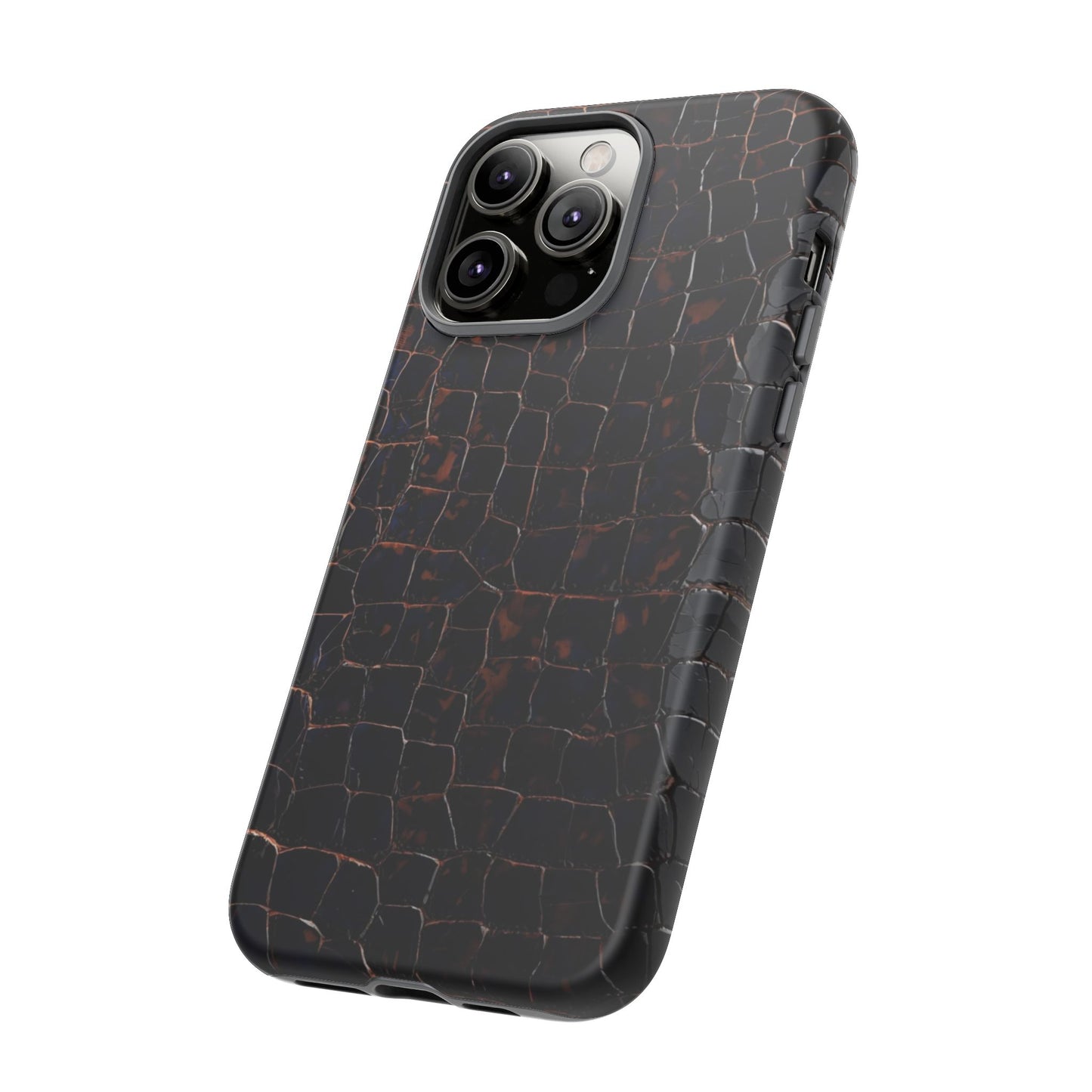 Croc-Embossed Tough Phone Case — Shockproof Black Alligator Texture