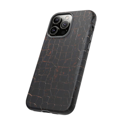 Croc-Embossed Tough Phone Case — Shockproof Black Alligator Texture