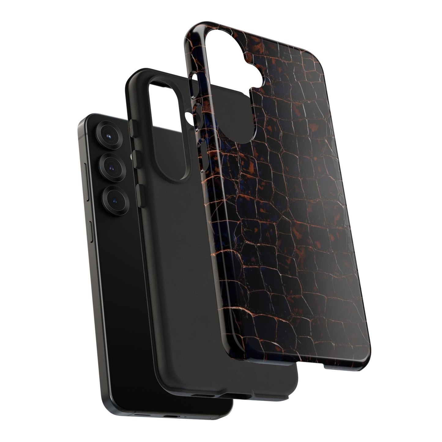 Croc-Embossed Tough Phone Case — Shockproof Black Alligator Texture