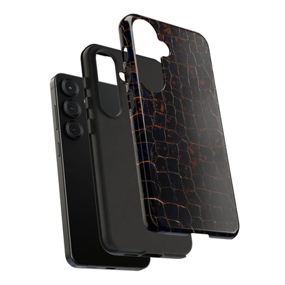 Croc-Embossed Tough Phone Case — Shockproof Black Alligator Texture