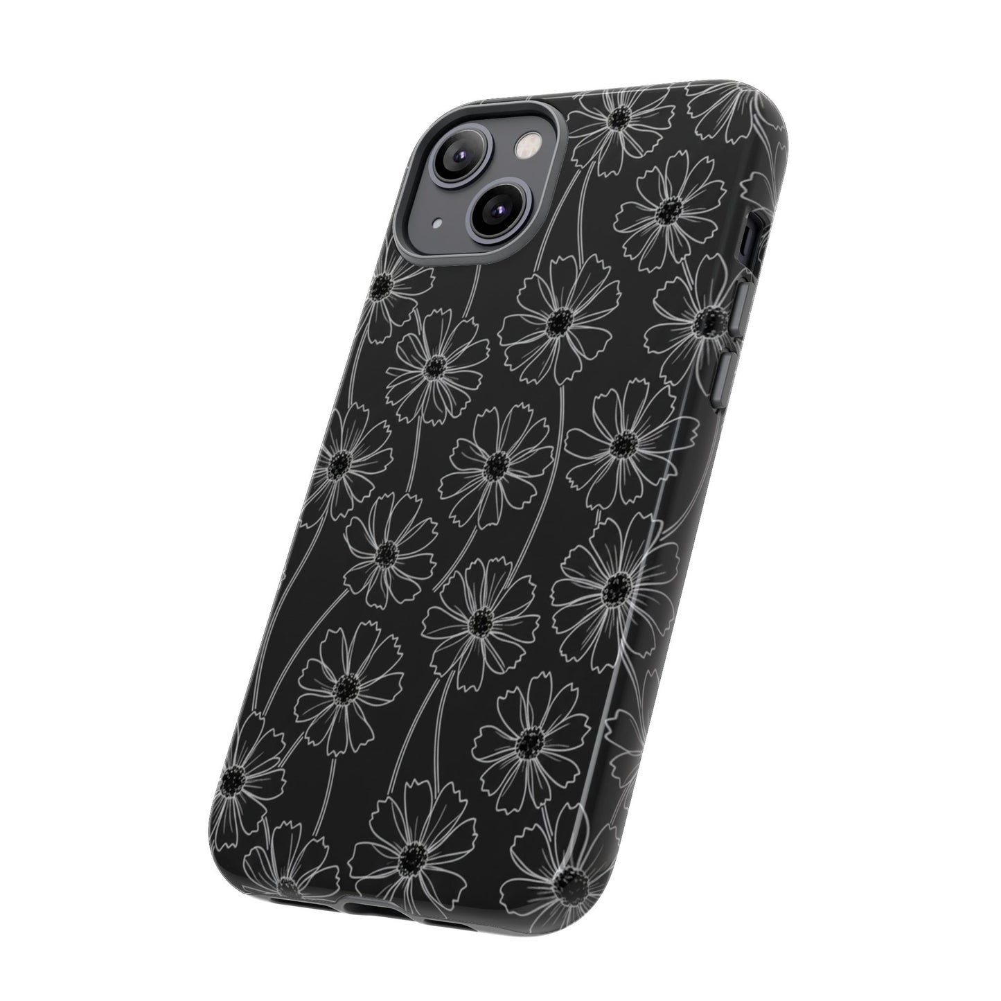 Floral Doodle Tough Phone Case — Black & Gray Daisy Pattern