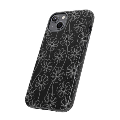 Floral Doodle Tough Phone Case — Black & Gray Daisy Pattern