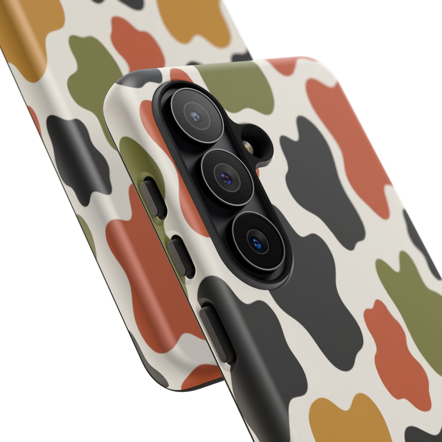 Camouflage Pattern Tough Phone Case – Retro Olive, Rust & Mustard Protective Cover