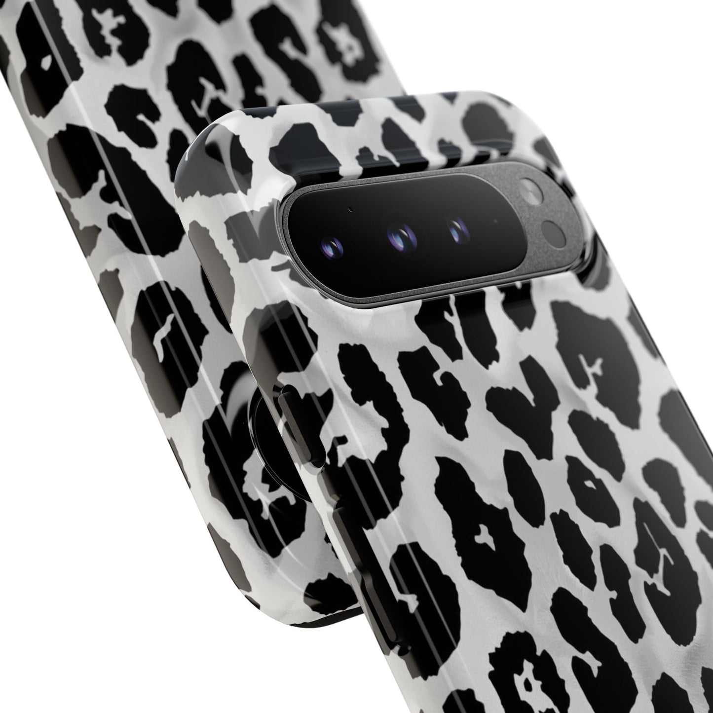 Leopard Print Tough Phone Case – Black & White Animal Pattern Protective Cover