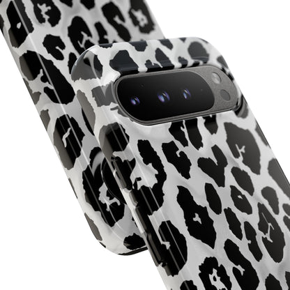 Leopard Print Tough Phone Case – Black & White Animal Pattern Protective Cover