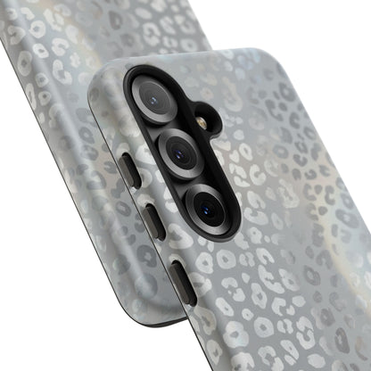 Grey Leopard Print Tough Phone Case — Durable Protective iPhone Cover