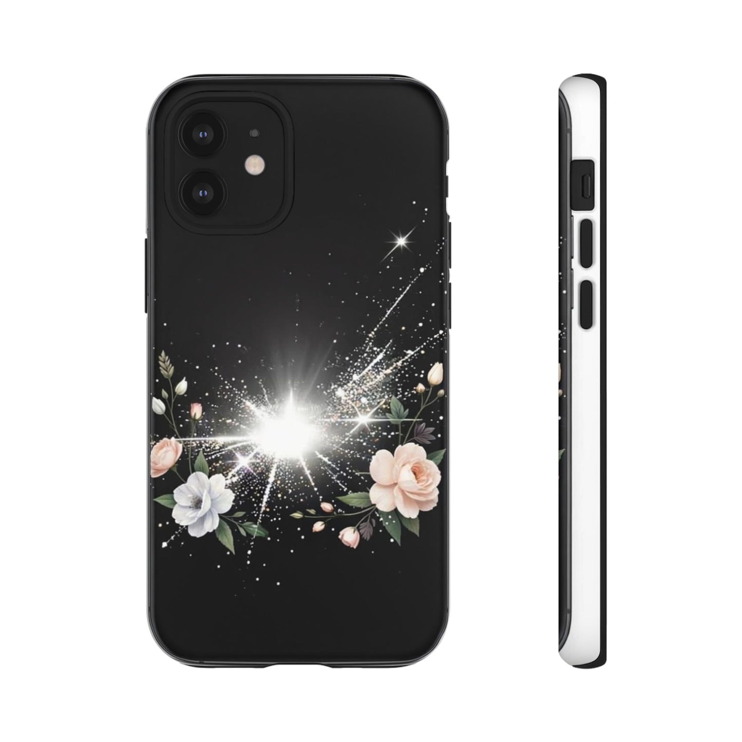 Floral Burst Phone Case — Protective Black Sparkle Design