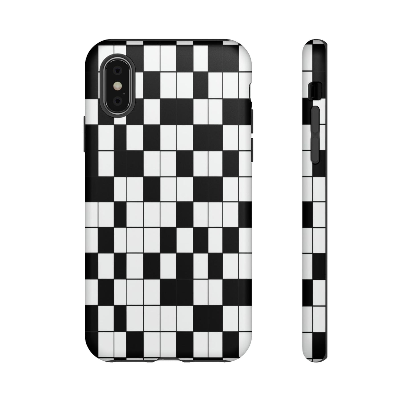 Crossword Grid Phone Case — Black & White Puzzle Pattern Tough Phone Cover