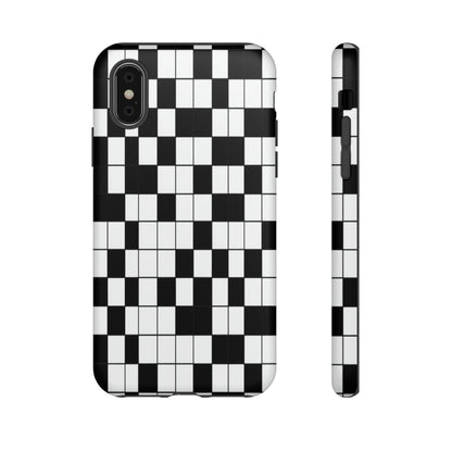 Crossword Grid Phone Case — Black & White Puzzle Pattern Tough Phone Cover