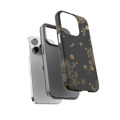 Floral Gold Foil Leather Texture Tough Phone Case