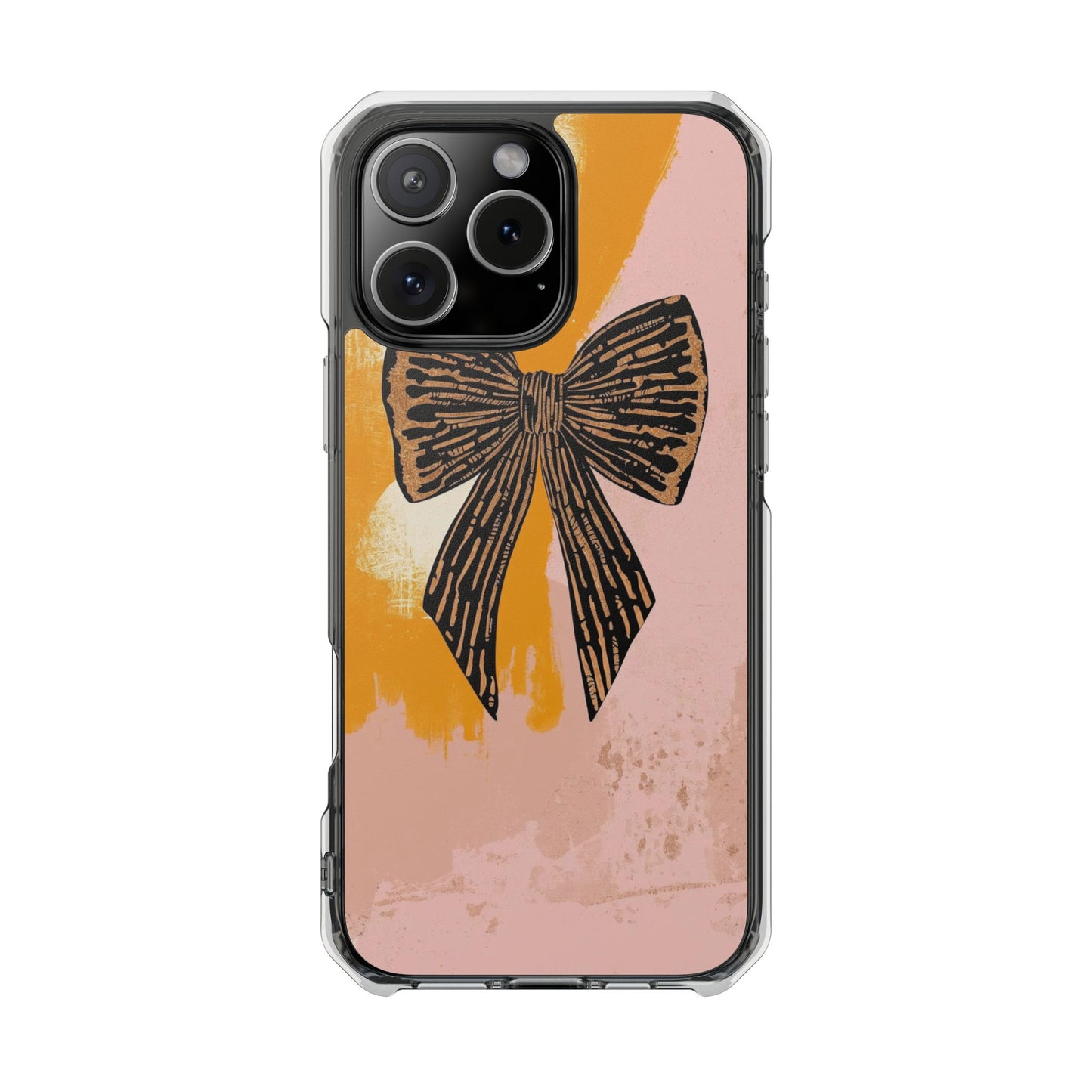 Clear Magnetic Phone Case —  Bow on Blush & Mustard Background