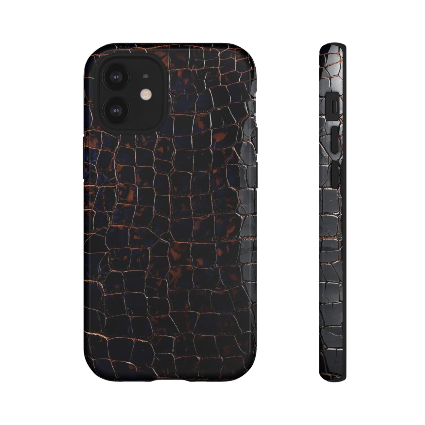 Croc-Embossed Tough Phone Case — Shockproof Black Alligator Texture