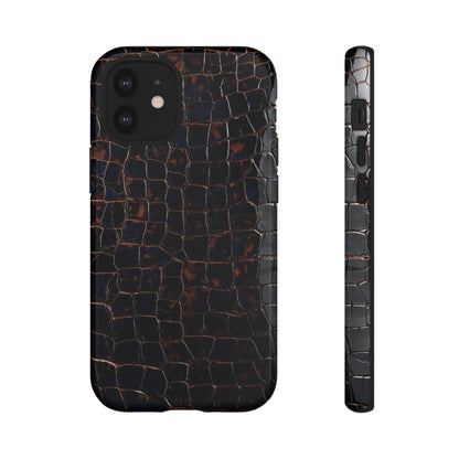 Croc-Embossed Tough Phone Case — Shockproof Black Alligator Texture