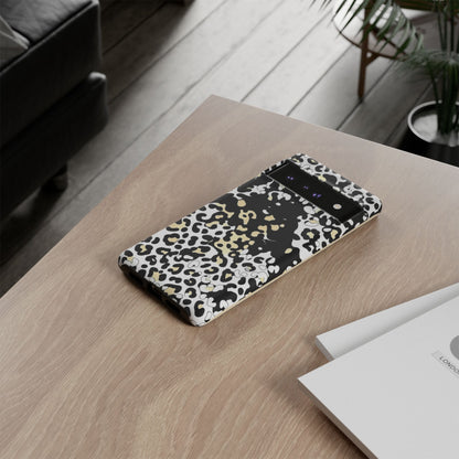 Leopard Splash Tough Phone Case — Black & Cream Animal Print Protective Cover
