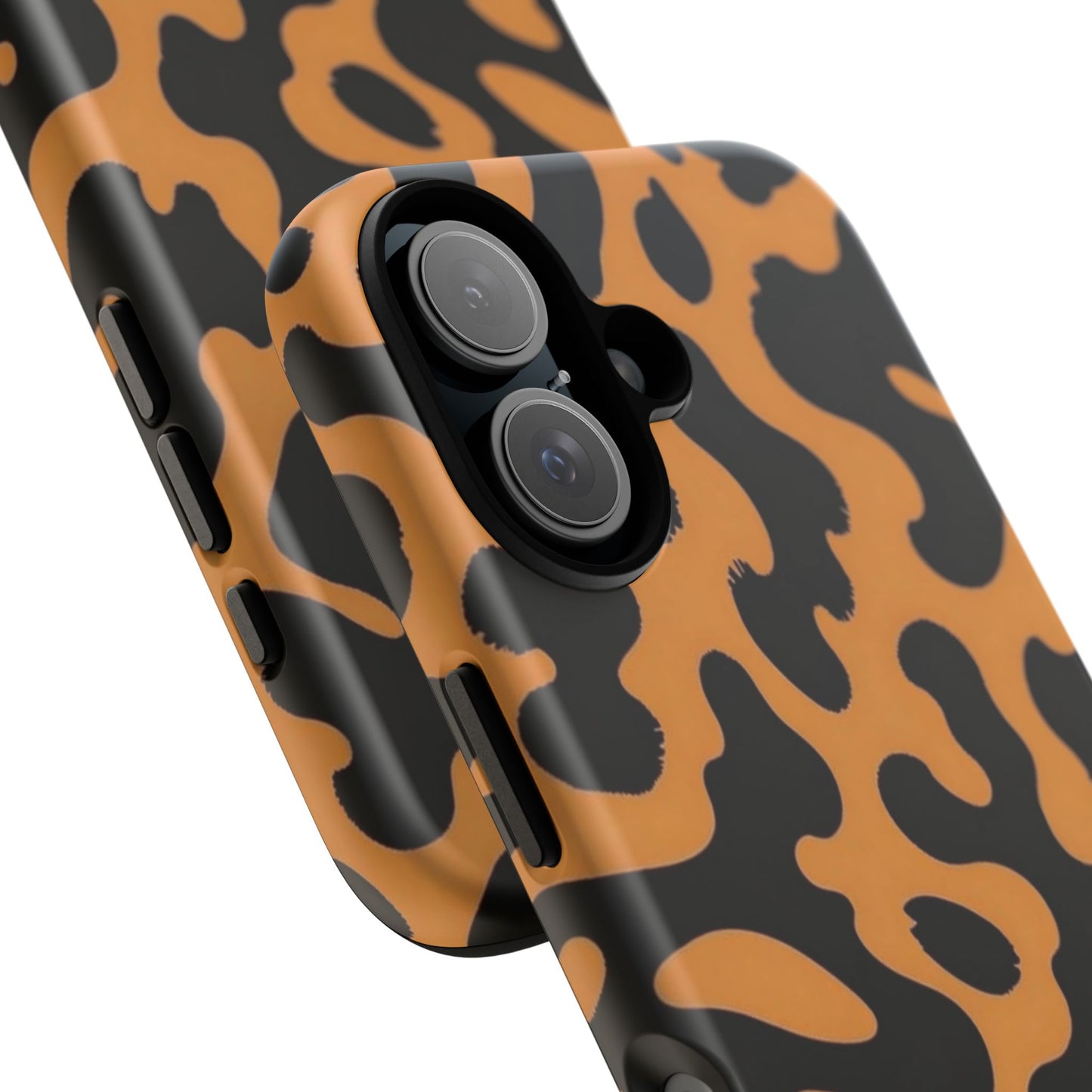 Leopard Print Phone Case — Orange & Black Tough Pattern Protective Cover