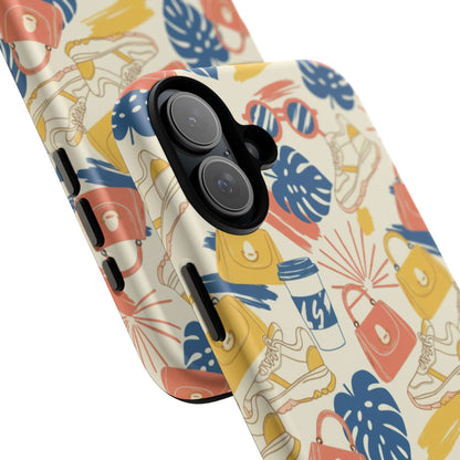 Tough Cases: Retro Summer Pattern Phone Case – Sunglasses, Sneakers & Tropical Leaves