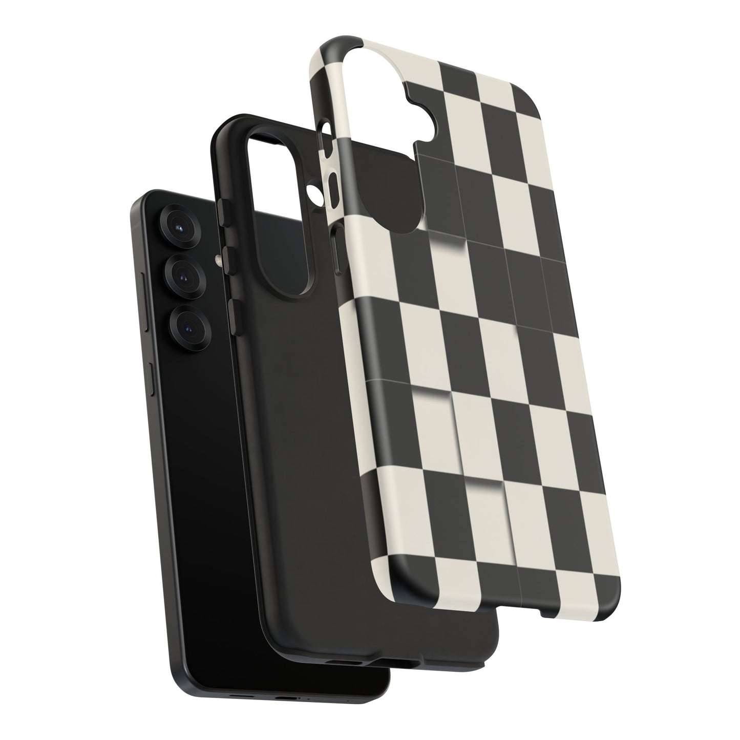 Checkerboard Tough Phone Case — Classic Black & Cream Grid Protective Cover