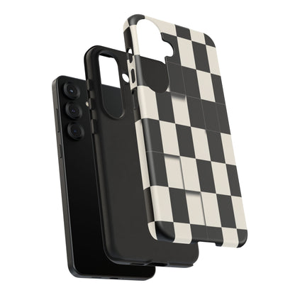 Checkerboard Tough Phone Case — Classic Black & Cream Grid Protective Cover