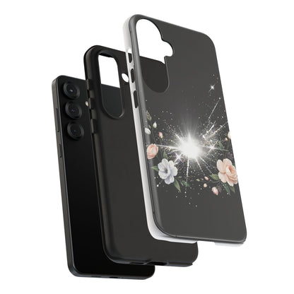 Floral Burst Phone Case — Protective Black Sparkle Design