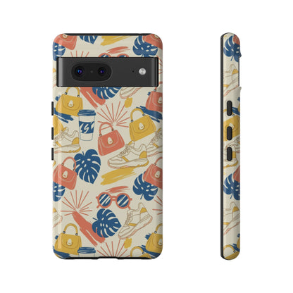 Tough Cases: Retro Summer Pattern Phone Case – Sunglasses, Sneakers & Tropical Leaves