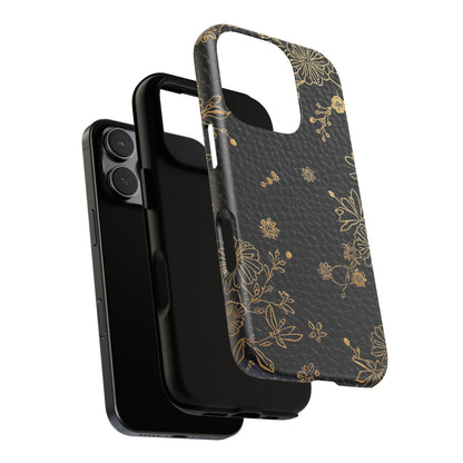 Floral Gold Foil Leather Texture Tough Phone Case