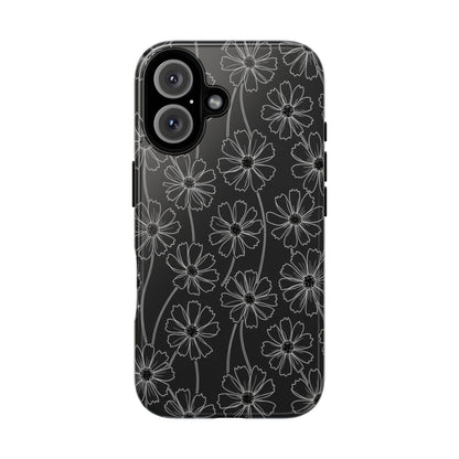 Floral Doodle Tough Phone Case — Black & Gray Daisy Pattern