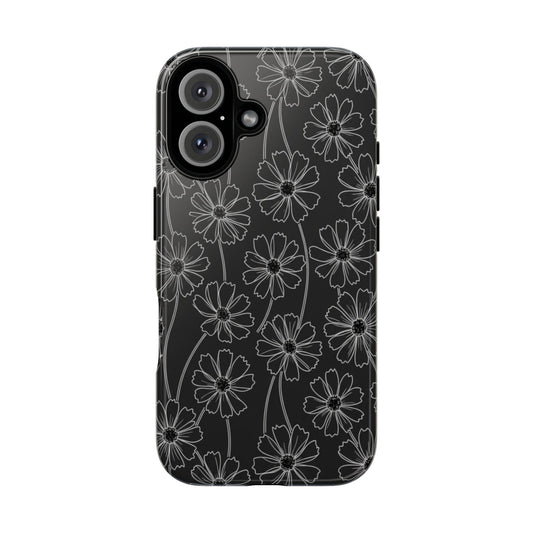 Floral Doodle Tough Phone Case — Black & Gray Daisy Pattern