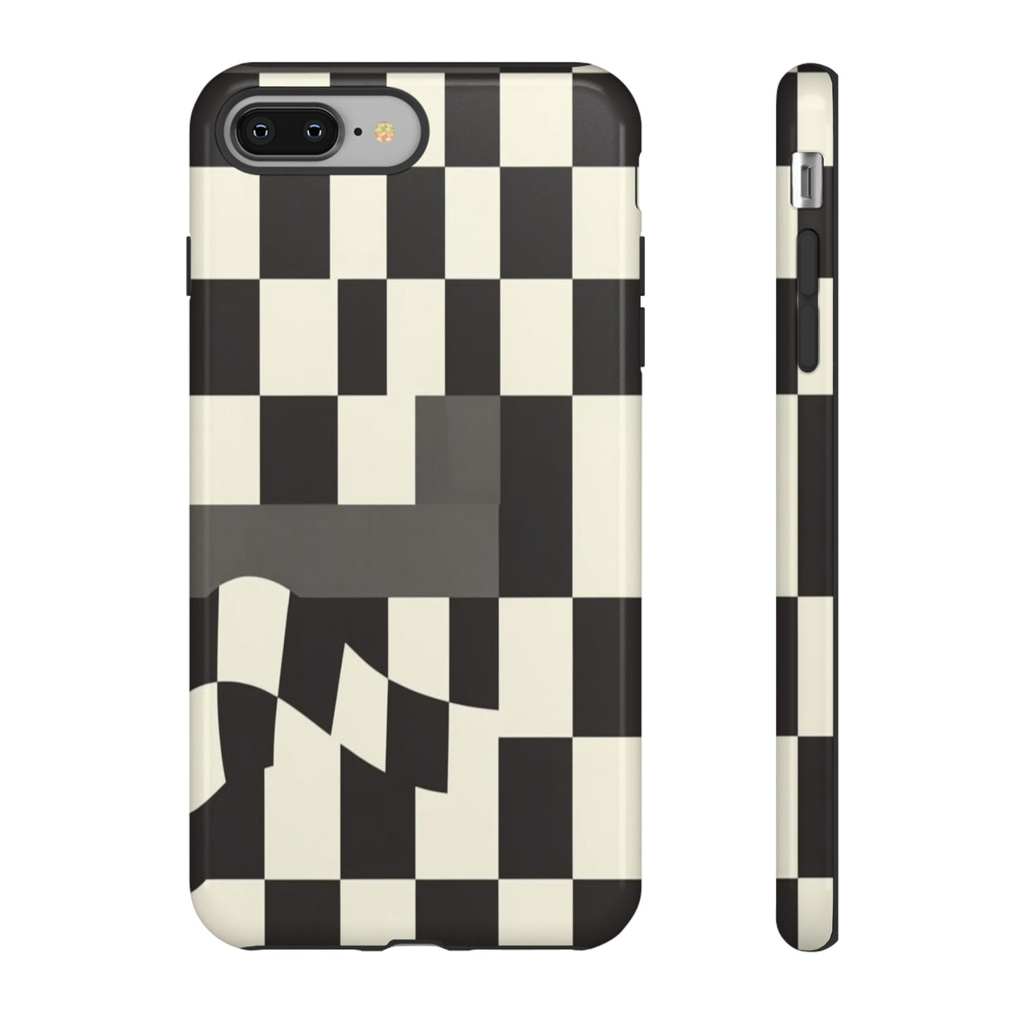 Checkerboard Wave Phone Case — Black & Cream Graphic Tough Case