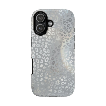 Grey Leopard Print Tough Phone Case — Durable Protective iPhone Cover