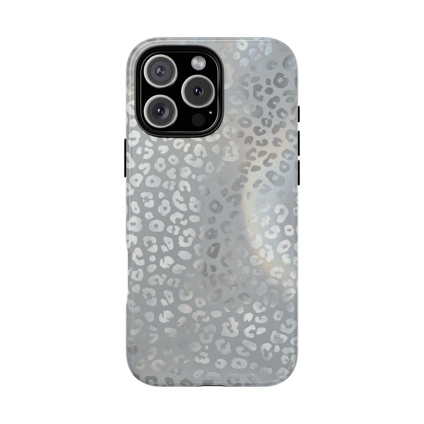 Grey Leopard Print Tough Phone Case — Durable Protective iPhone Cover
