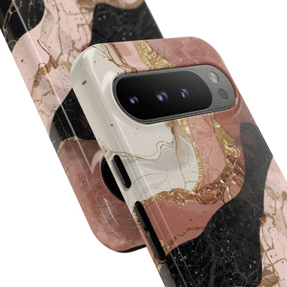 Marbled Rose Gold Phone Case — Abstract Pink & Black Protective Tough Case
