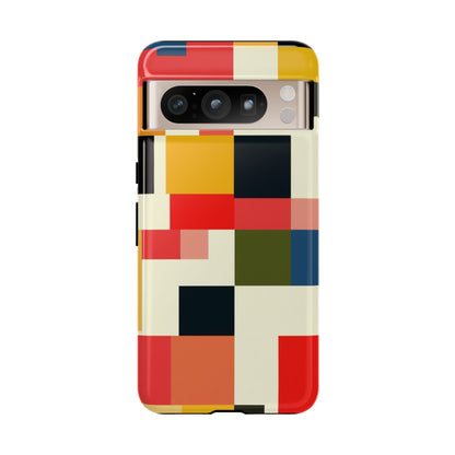 Abstract Color Block Tough Phone Case — Retro Geometric Protective Cover