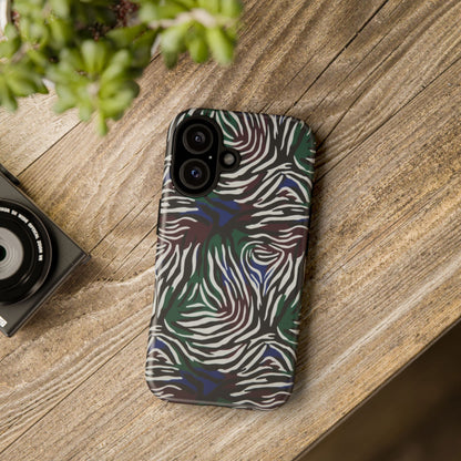 Zebra Camo Tough Phone Case – Green & Blue Animal Print Protective Cover