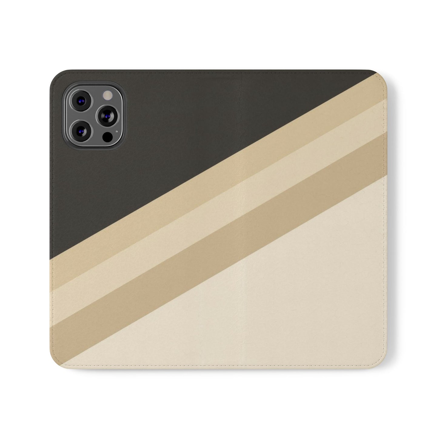Retro Neutral Stripe Flip Phone Case — Wallet Folio with Card Slots