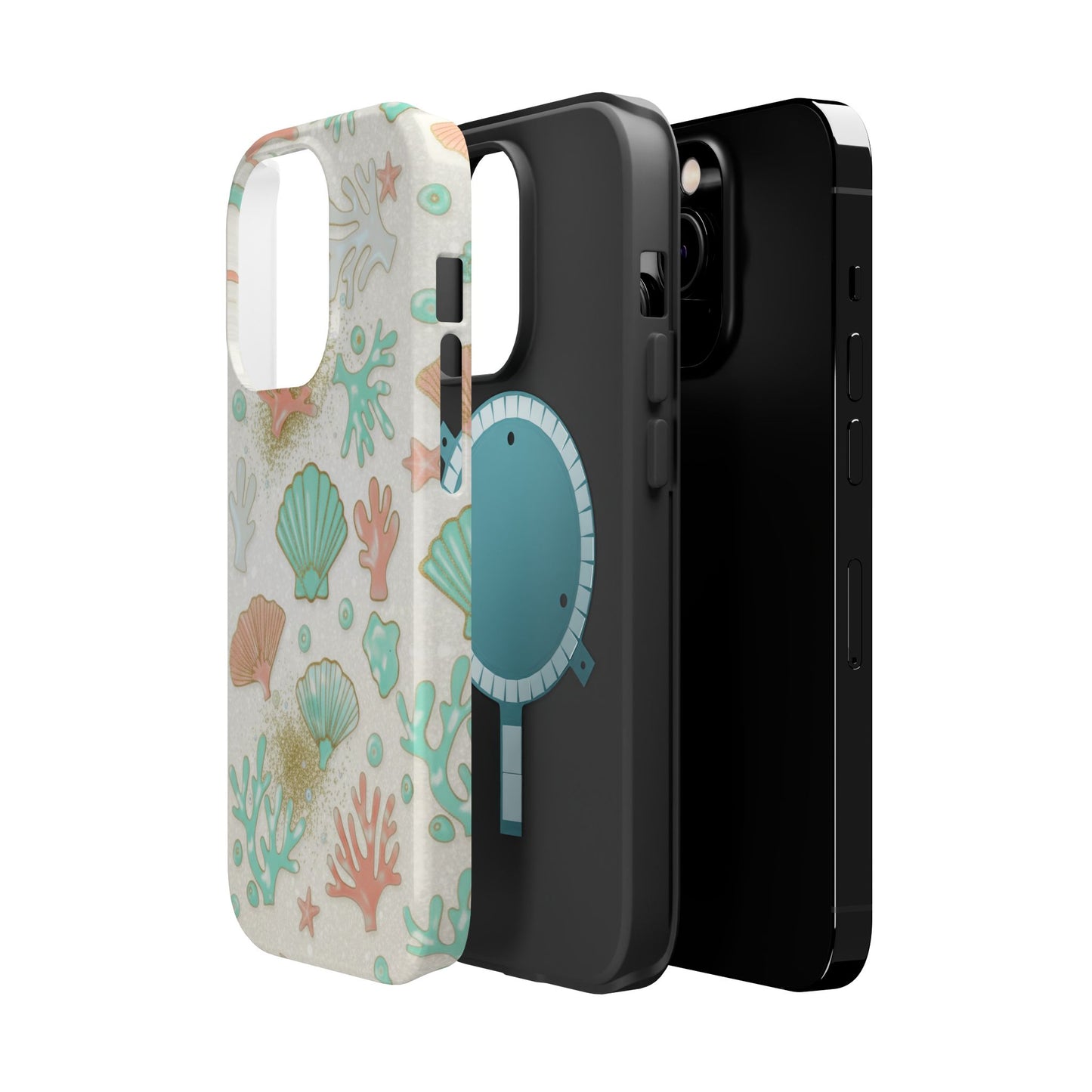 Sea Shells Magnetic Impact Phone Case — Pastel Coral & Teal Beach Design