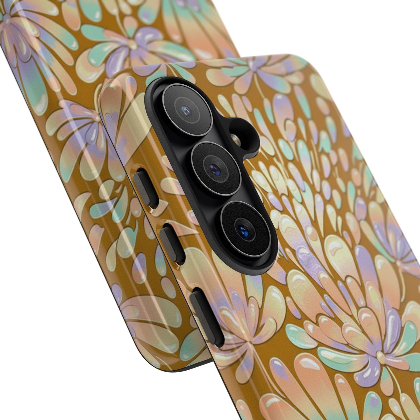 Floral Burst Tough Phone Case – Gold Pastel Botanical Protection