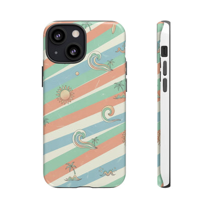 Surf Stripe Tough Phone Case — Retro Beach Waves Pattern