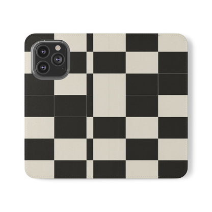 Checkered Flip Phone Case – Black & Cream Retro Grid Wallet Case
