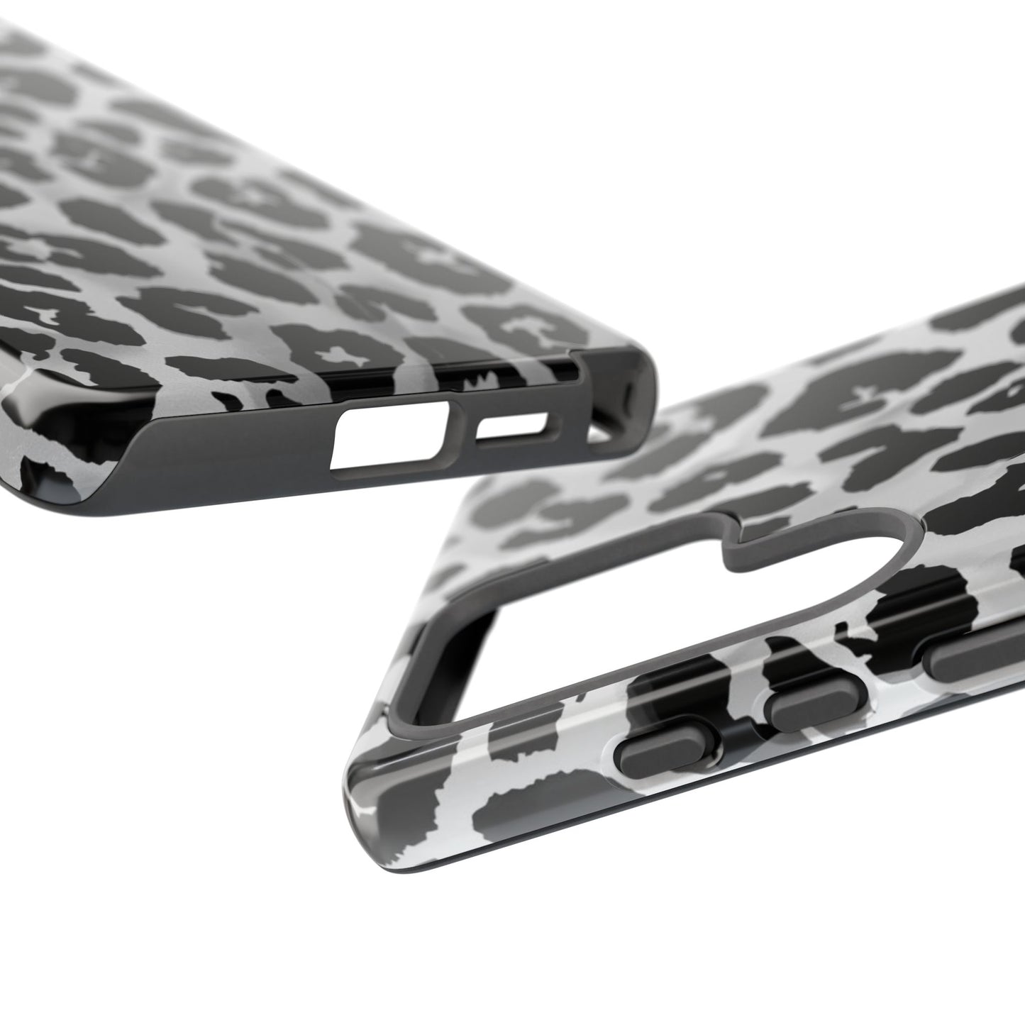 Leopard Print Tough Phone Case – Black & White Animal Pattern Protective Cover