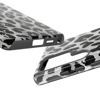Leopard Print Tough Phone Case – Black & White Animal Pattern Protective Cover
