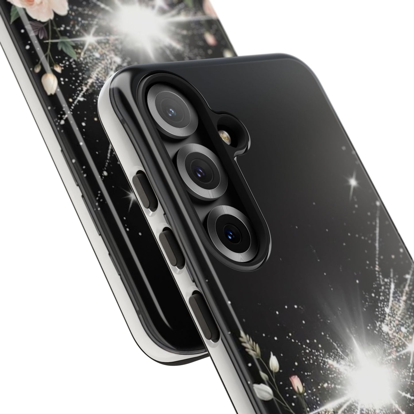 Floral Burst Phone Case — Protective Black Sparkle Design