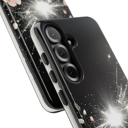 Floral Burst Phone Case — Protective Black Sparkle Design