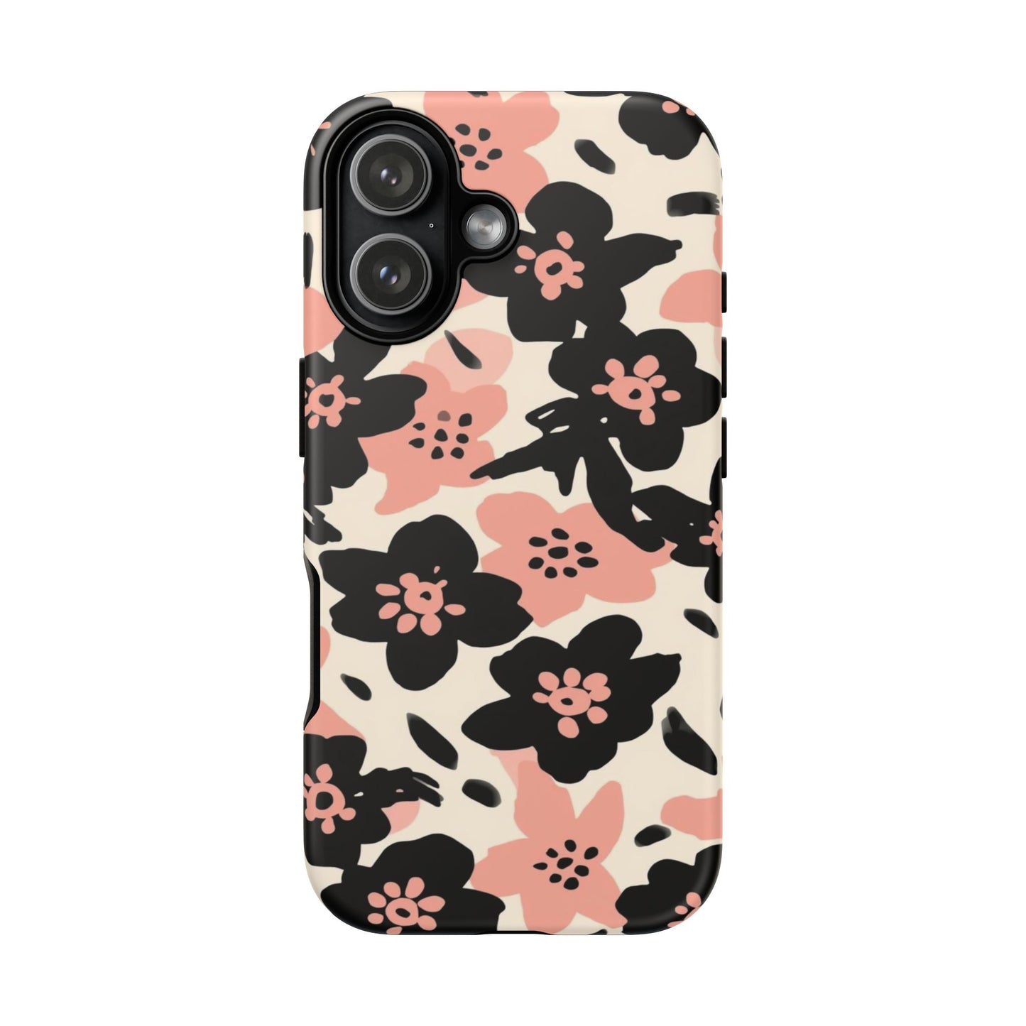 Floral Phone Case — Pink & Black Retro Blossom Protective Cover