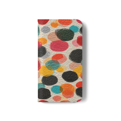 Colorful Confetti Dot Flip Phone Case — Retro Polka Wallet Cover