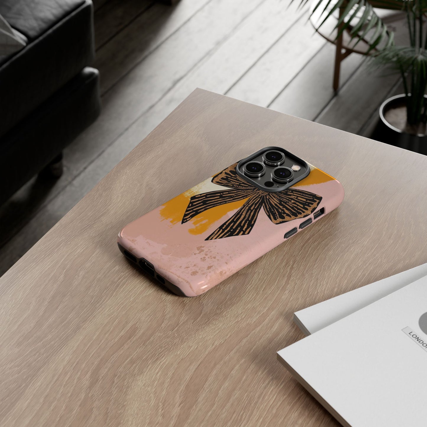 Bow Brushstroke Tough Phone Case — Pink & Mustard