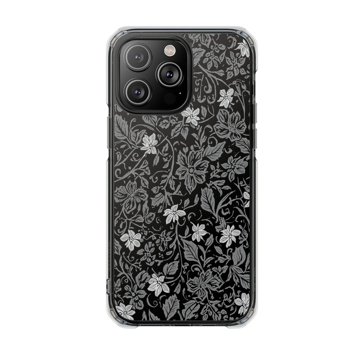 Clear Magnetic Phone Case — Black Floral Vine Design
